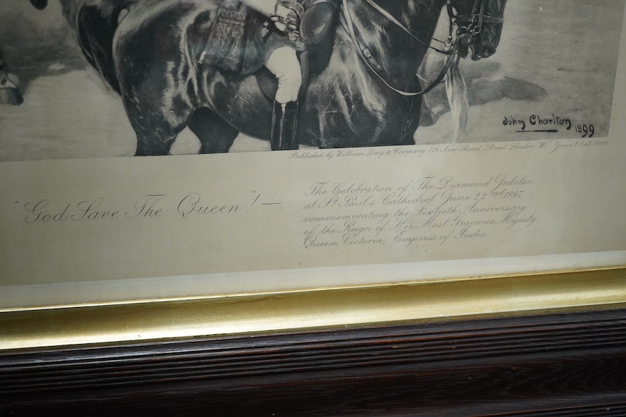 After John Charlton (1849-1917), engraving, ‘God Save the Queen’ publ. William Doig & company, 1900, with Queen Victoria’s facsimile signature, 70 x 92cm. Condition - fair